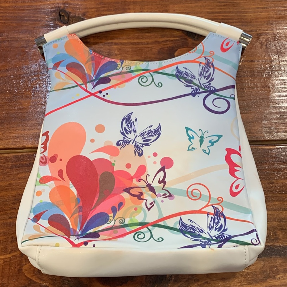 Woman’s Butterfly Leather Purse Tote Handle Bag